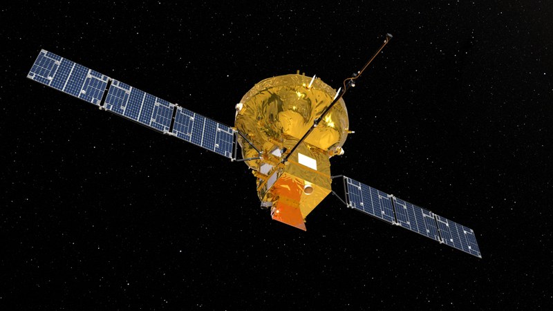 Künstlerische Ansicht des Satelliten SMILE im Weltraum.