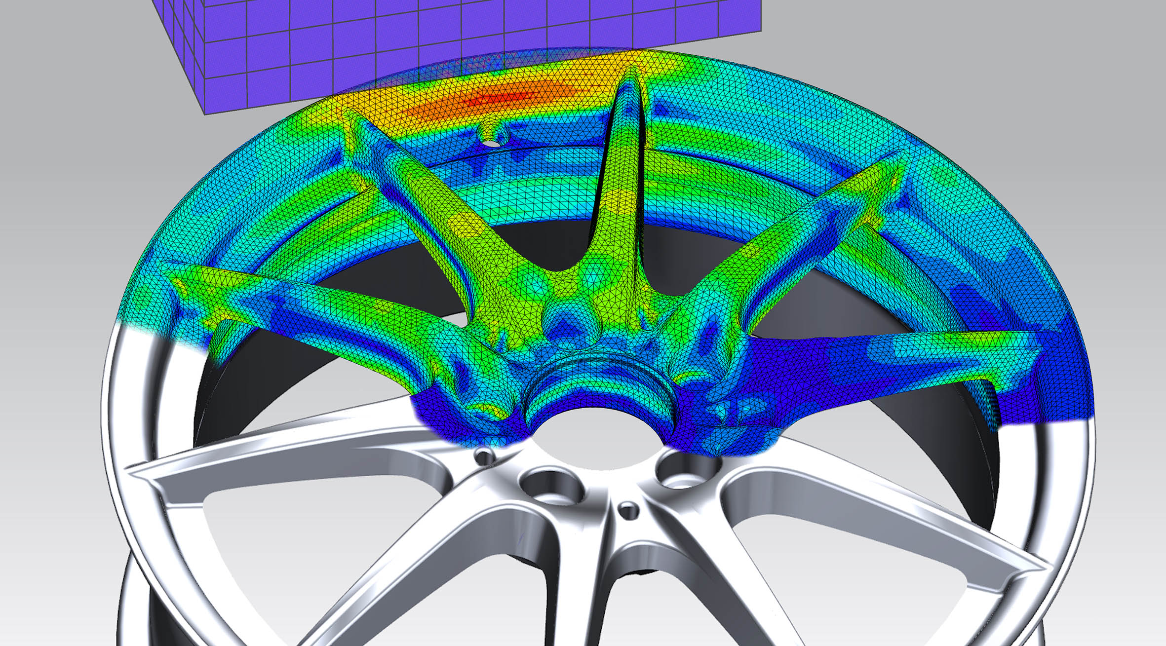 Dynamic impact simulation of an aluminum wheel rim (collaboration with Ronal AG).